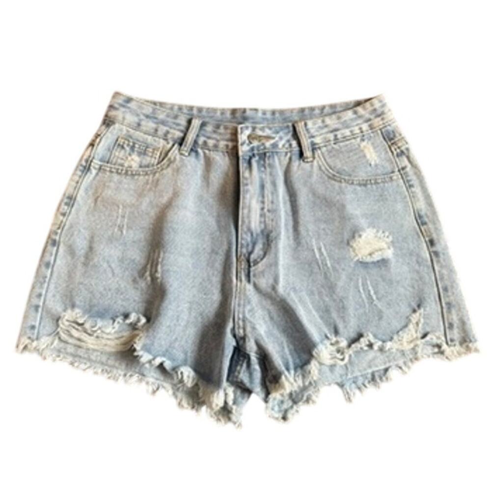 Women's Sz 30 Inch Distressed Light Wash High Waisted Shorts Cotton 11 Inch Rise